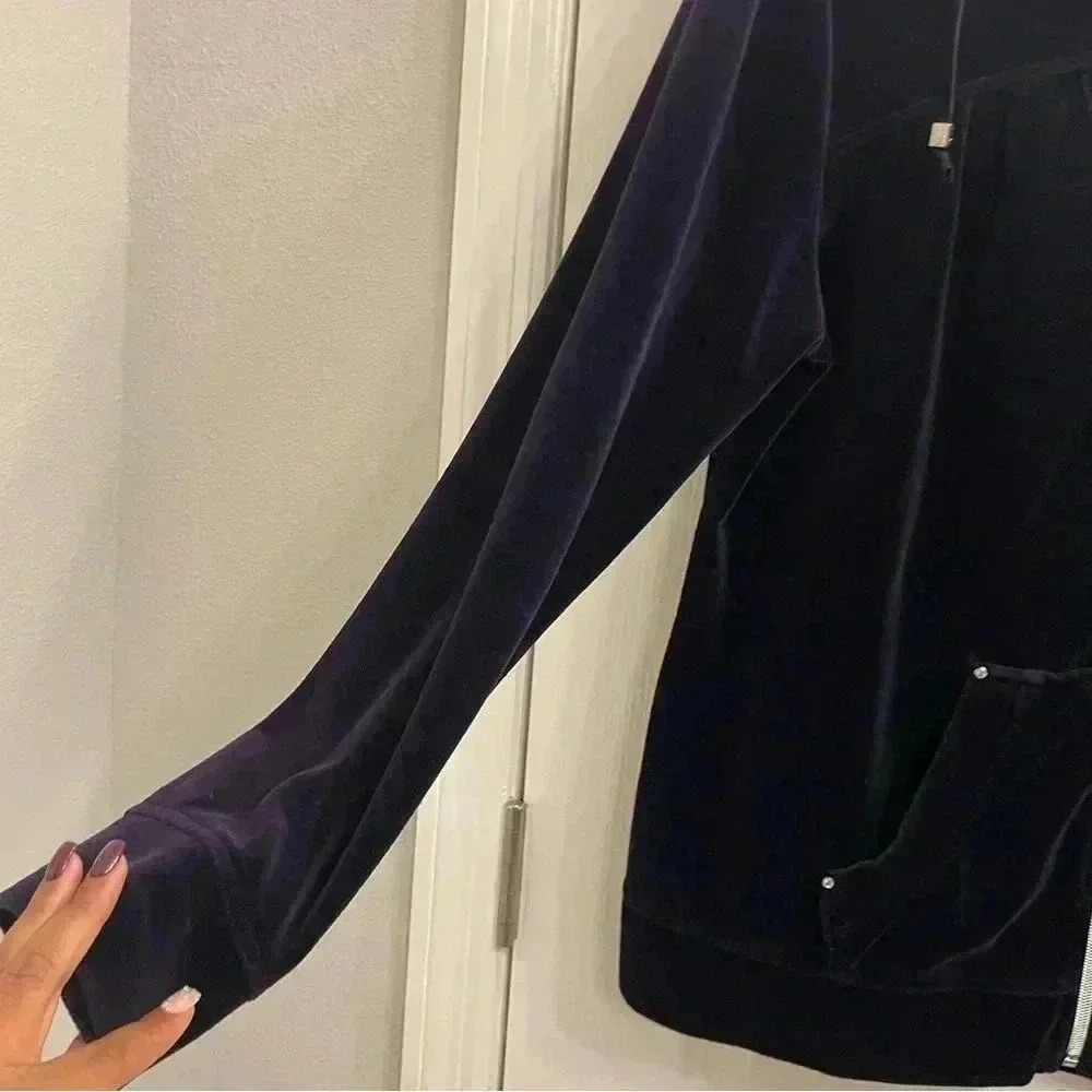 Zenergy By Chico’s | Dark Purple Velour Rhinestone Track Jacket - Picture 10 of 11